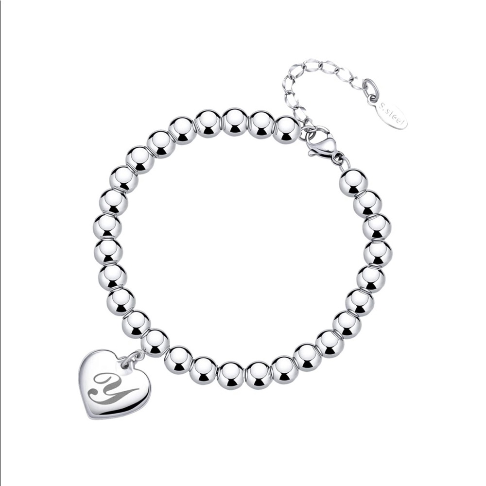 Initial Y Heart Charm Bracelets 6mm Steel Beads 26